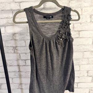Forever 21 Charcoal Tank with Floral Accent